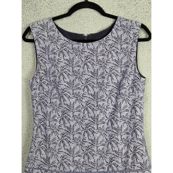 J Crew Drop Waist Dress Cotton Linen Blue Women 2 Ditsy Palm Tree Office Siren - Picture 2 of 10